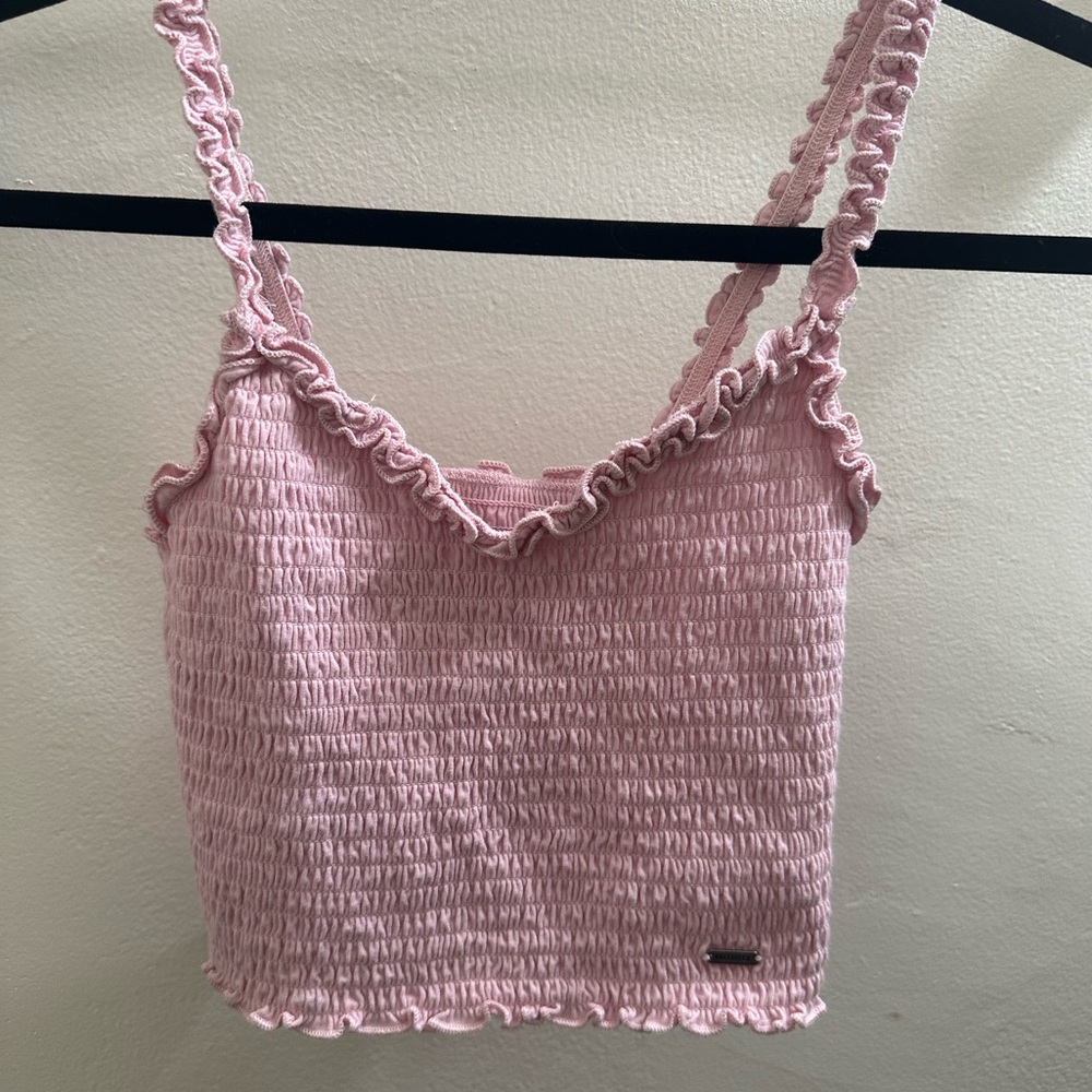 hollister pink tank with ruffles